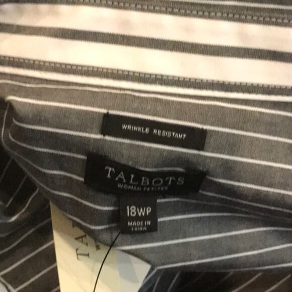 TALBOTS  GRAY AND WHITE PIN STRIPE button down shirt new with tag size 18WP - Picture 3 of 4
